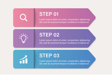 Fototapeta na wymiar Three vertical step infographic cards with ribbon icons