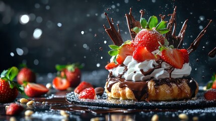 Decadent Chocolate Croissant with Strawberries and Whipped Cream: A Culinary Masterpiece