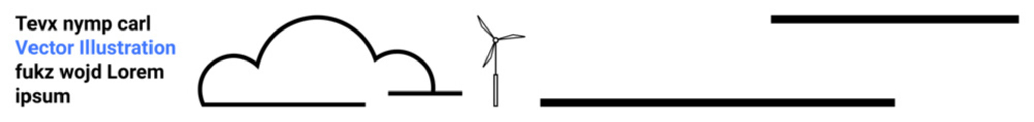 Simplistic design featuring a cloud, wind turbine, and black horizontal lines, representing clean energy, sustainability, nature, and minimalism. Ideal for renewable energy, environment technology