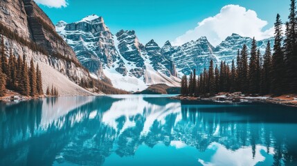 Stunning Reflection of Mountains and Forests in Calm Lake Waters