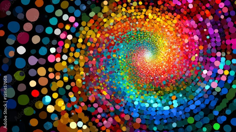 Poster colorful swirl of pointillism creates vibrant energy and movement in a mesmerizing abstract composit