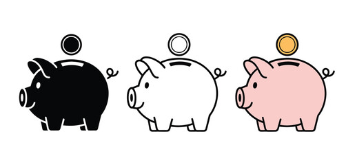 Three Piggy Banks with Coins Savings Money Concept Illustration