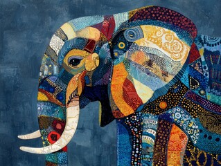 Obraz premium Vibrant elephant portrait created using pointillism technique showcasing intricate patterns and colors