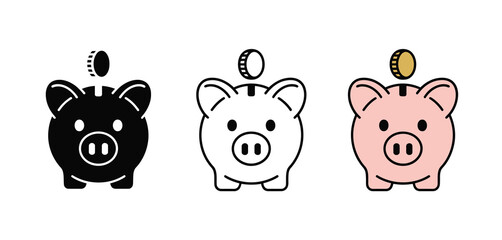 Three Piggy Banks Saving Money Icon Set