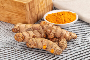 Fresh aroma tumeric roots heap