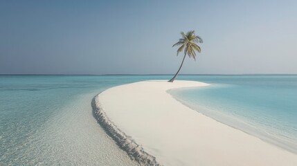 Serene Tropical Island with White Sand and Single Palm Tree