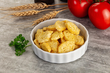 Crunchy croutons heap - roasted bread