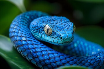 Fototapeta premium Close-up view of a vibrant blue snake.