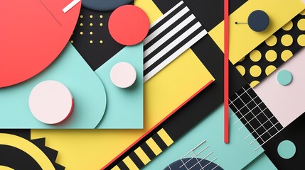 Obraz premium Vibrant Symmetry: Bold Geometric Pattern Contrasting Color Backgrounds – Dynamic Triangles, Interlocking Squares, Hexagonal Tessellations, and Striking Color Combinations for Modern Graphic Design