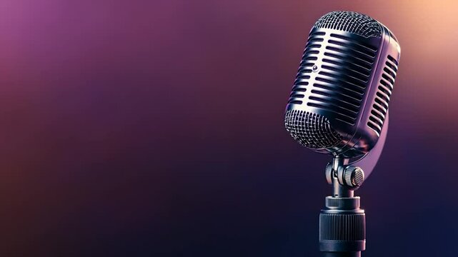 Vintage Microphone on Purple Background