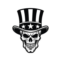 silhouette skull wearing patriotic top hat vector illustration isolated on white background.