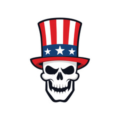 skull wearing patriotic top hat illustration isolated on white background.