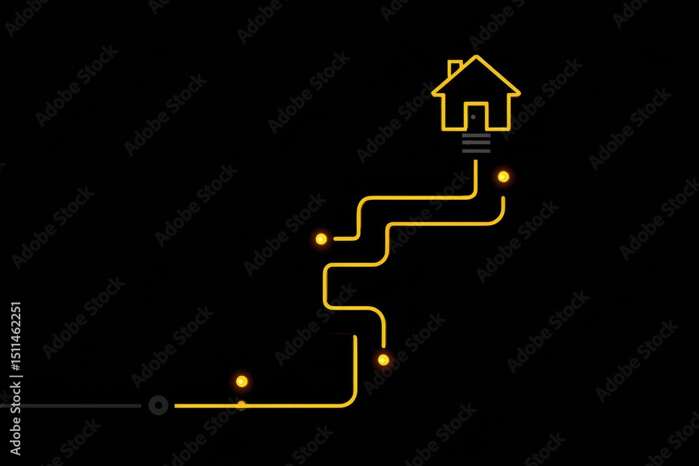 Poster animated map highlighting route to a glowing doorstep icon with a clean top zone