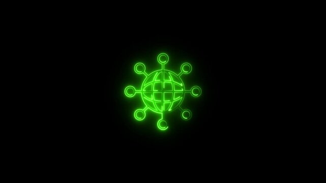 glowing neon development icon animation black background. 4K Video motion graphic animation.