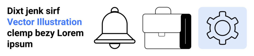 Bell, briefcase, and gear symbolizing alerts, work, and settings. Ideal for productivity, task management, business tools, workflow team collaboration notifications simple landing page