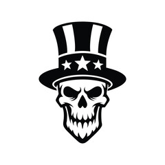 silhouette skull wearing patriotic top hat vector illustration isolated on white background.