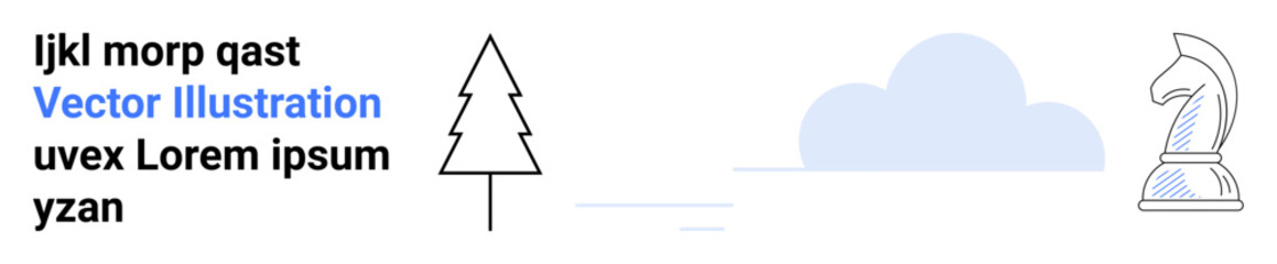 Pine tree, chess knight, and soft cloud elements blend with text for strategic thinking, creativity, and idea generation. Ideal for branding, education, decision-making, nature teamwork games