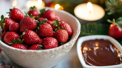 Sweet Strawberries Ready for Chocolate Dipping