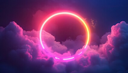 Obraz premium Neon ring in the clouds