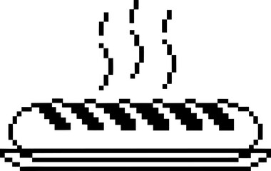 Pixel art hot sandwich on plate with steam, retro 8 bit