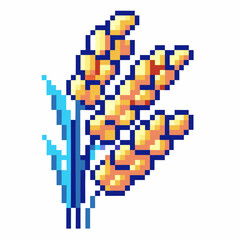 Fototapeta premium Pixelated wheat stalks retro video game, pixel art, 8 bit agriculture and nature icon