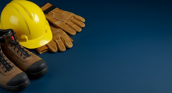Essential Safety Gear Hard Hat, Work Boots, and Leather Gloves for Construction and Industrial Workers