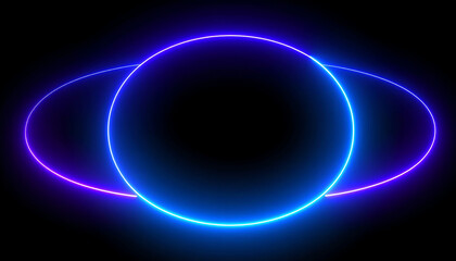 Fototapeta premium A glowing circular design with vibrant blue and purple neon lines against a black background, creating a futuristic and abstract visual effect