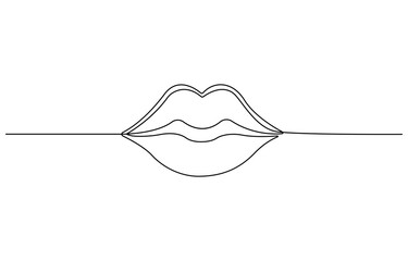 Human Lips continuous one line drawing, Woman lips logo on white background, Vector illustration for banner, posters, card, design element, template, web, World kiss day pro.