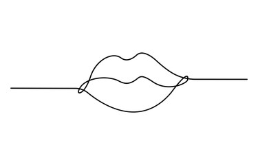 Human Lips continuous one line drawing, Woman lips logo on white background, Vector illustration for banner, posters, card, design element, template, web, World kiss day pro.