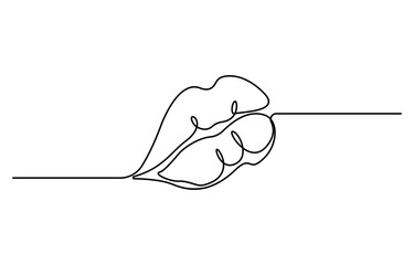 Human Lips continuous one line drawing, Woman lips logo on white background, Vector illustration for banner, posters, card, design element, template, web, World kiss day pro.