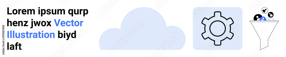 Poster gear, cloud, and funnel with small icons symbolize cloud computing, data management, integration, te