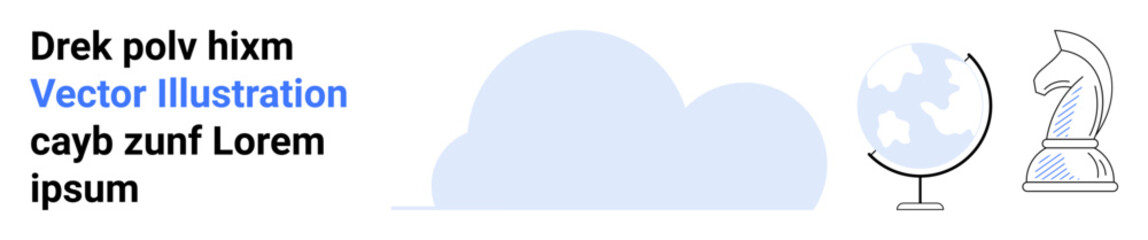 Globe highlighting global perspective, cloud suggesting technology, and chess knight representing strategic decisions. Ideal for education, business strategy, technology, global connectivity