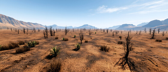 Naklejka premium Vast Dry Desert Landscape Under Sunny Sky