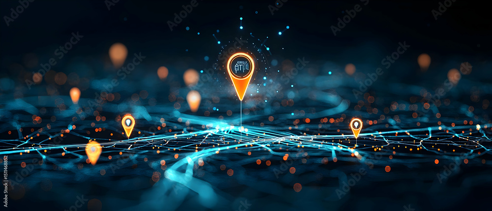 Poster abstract glowing digital map points design