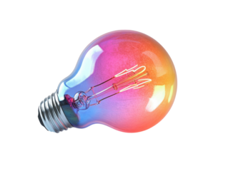 A colorful light bulb with a silver base