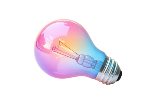 A light bulb with a rainbow colored glow