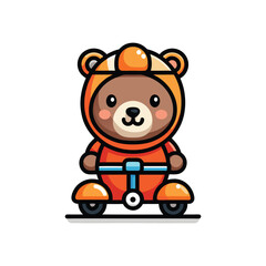 Obraz premium Flat and Minimal Cute bear scooter icon vector illustration