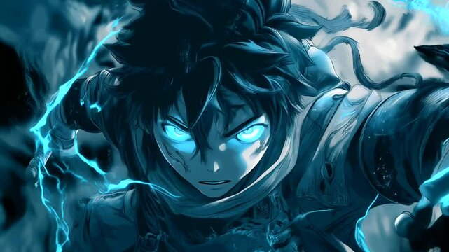 Powerful character with glowing blue energy.