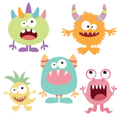 Funny colorful monsters vector cartoon illustration