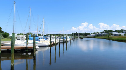 Obraz premium Peaceful Marina Scene With Boats And Reflections