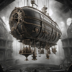 Monochrome Macro Videography of Steam-Punk Airship: Intricate Details & Cinematic Beauty