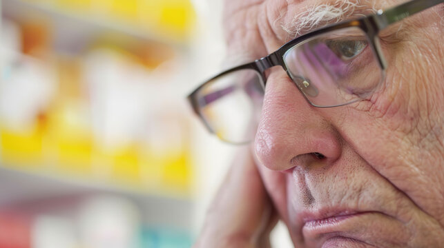 Concerned senior man touching forehead with medical chart, symbolizing health checkup and stroke risk awareness, elderly healthcare and medical examination concept.