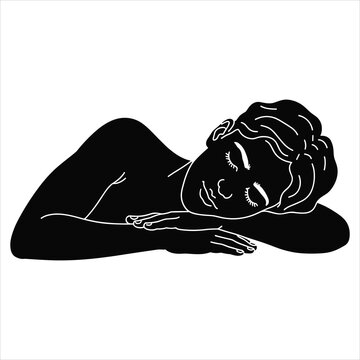 recommend clip art: Black silhouette vector of a person lying down with head resting on a pillow, eyes closed 