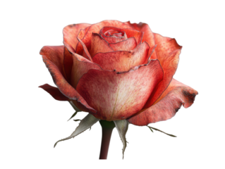 A single rose with a brown center and red petals