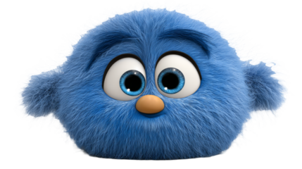 Cheerful blue animated character imaginative world character design playful setting close-up view whimsical concept