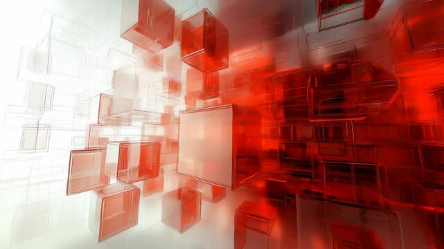 Abstract red and white glass cubes dynamic background