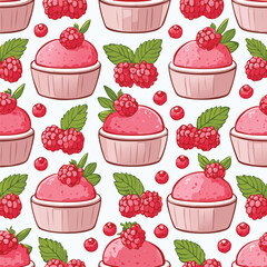 Naklejka premium Raspberry Sorbet Vector Illustration with Seamless Pattern Design