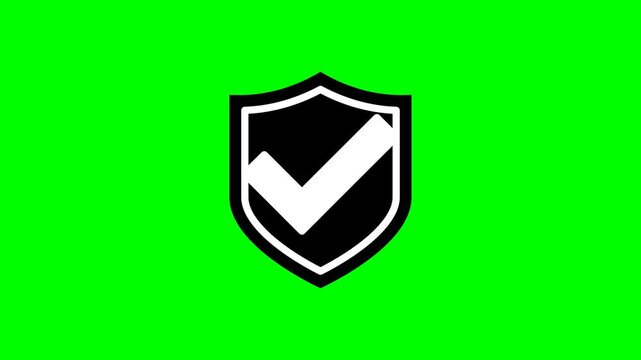 Verified Shield Icon Animation on Green Screen. Black and White Checkmark Emblems. Footage for Security, Approval, Authentication, Privacy, Protection, Access, App, Interface, UI, Web