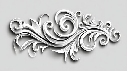 Ornate white floral design on a light gray background