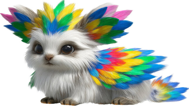 Colorful fantasy creature imaginative setting digital art whimsical environment close-up cute animal concept